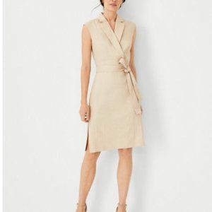NEVER WORN! The Notched Collar Tie Waist Dress In Herringbone Linen Blend